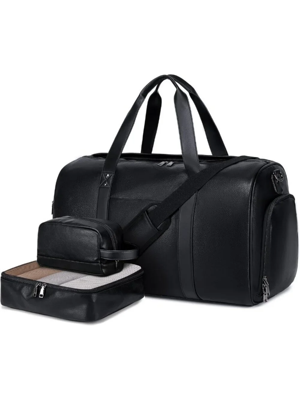 3PCS Faux Leather Travel Weekender Bags Set for Men & Women - Stylish Overnight